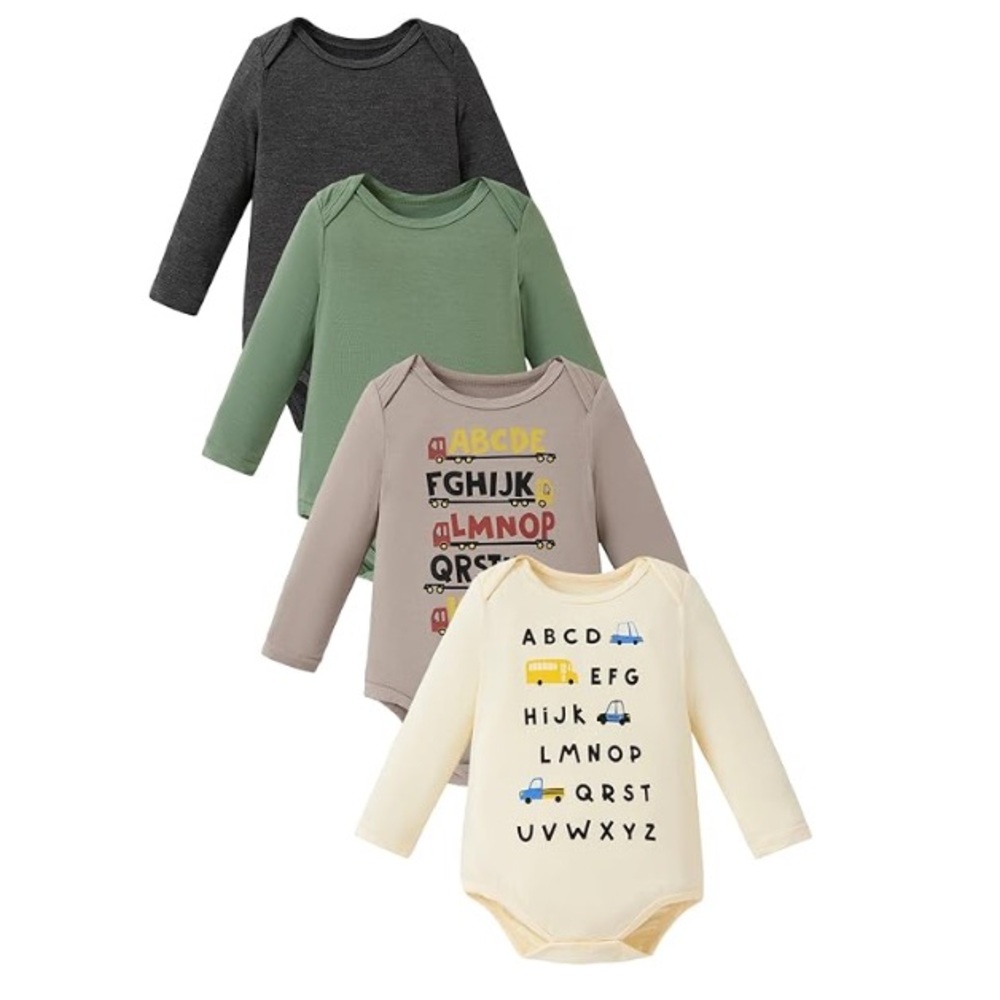 4 Pack Long Sleeve Bamboo Baby Body Suits By PapPat 3-6 Mos
